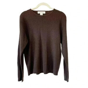 Jones New York Brown Ribbed Sweater Small Lambswool Crewneck Long Sleeves Casual